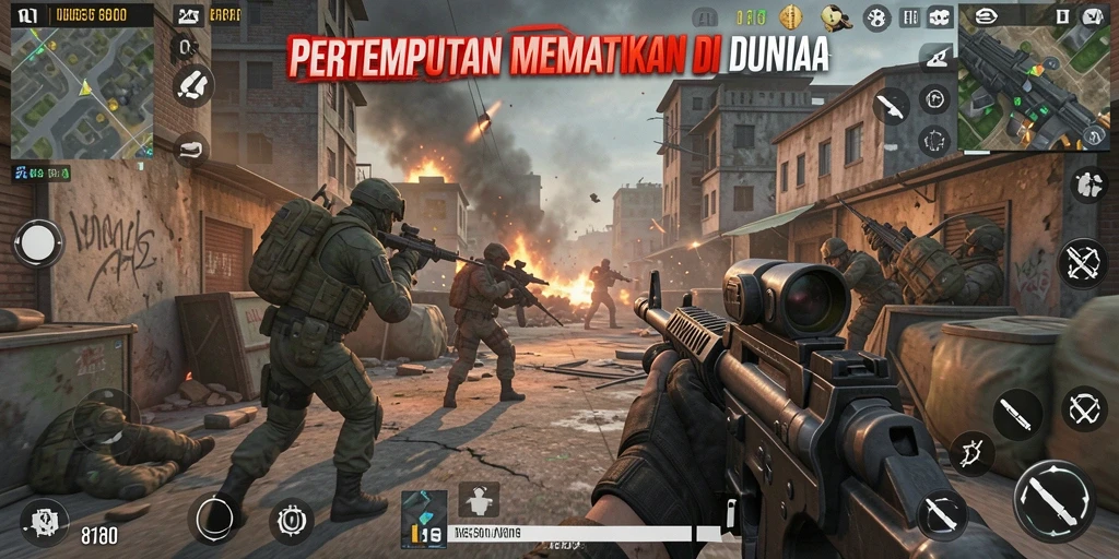 Screenshot gameplay 8180 menunjukkan aksi seru pertempuran FPS.