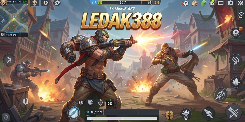 Gameplay seru LEDAK388 dengan pertarungan intens Battle Royale.