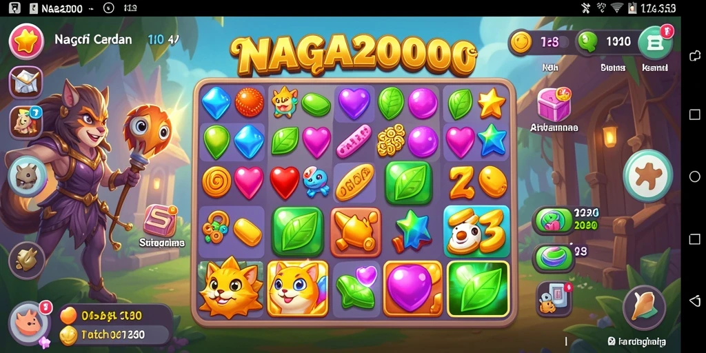 Screenshot gameplay NAGA2000 yang menunjukkan perpaduan warna dan objek Match-3.