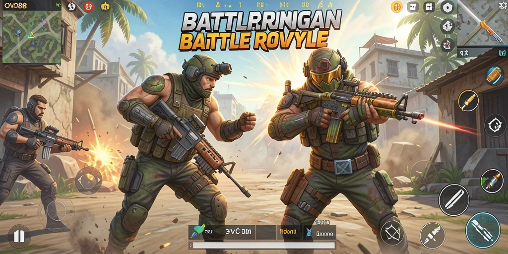 Gameplay menegangkan OVO88 dengan aksi Battle Royale yang intens.