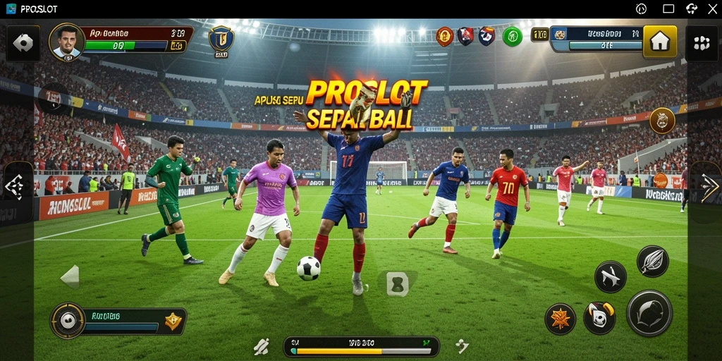 Screenshot gameplay PROSLOT dengan aksi sepak bola yang mendebarkan.