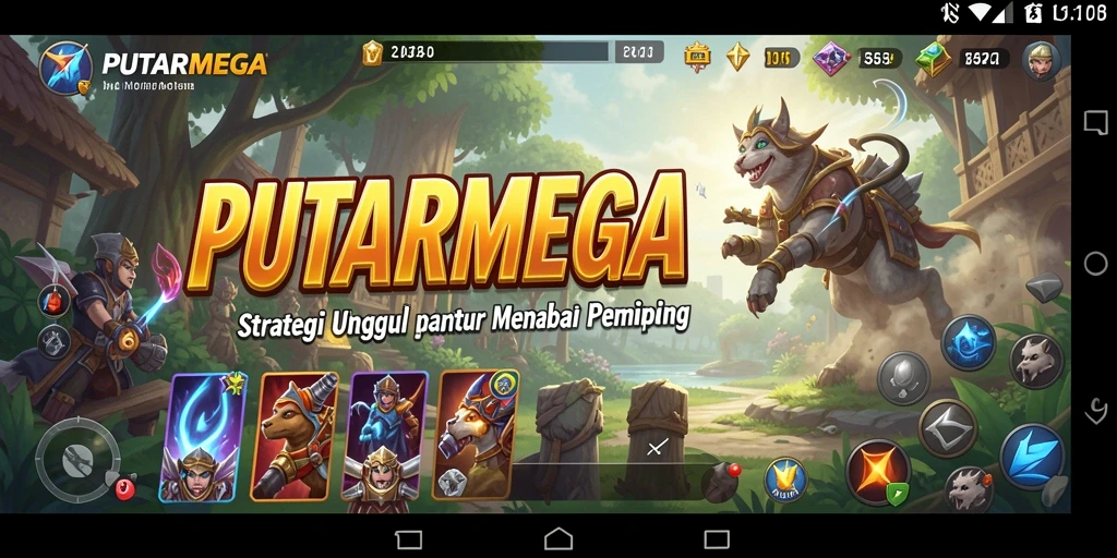 Screenshot gameplay PUTARMEGA menampilkan aksi pertempuran strategi.