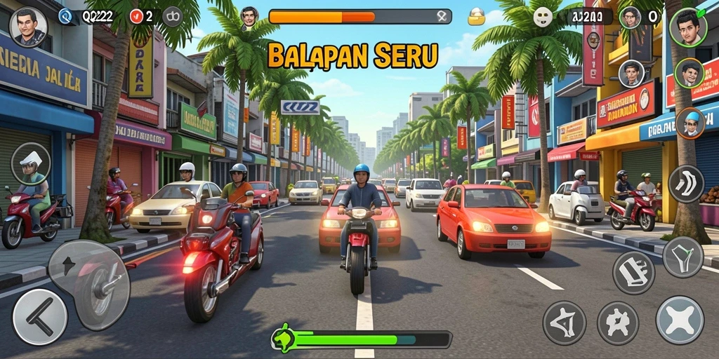 Gameplay QQ222 yang seru dengan aksi balapan mendebarkan.