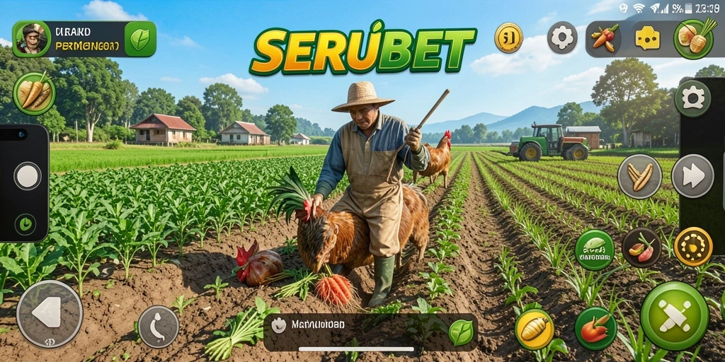 Tangkapan layar gameplay SERUBET yang menampilkan suasana pertanian.