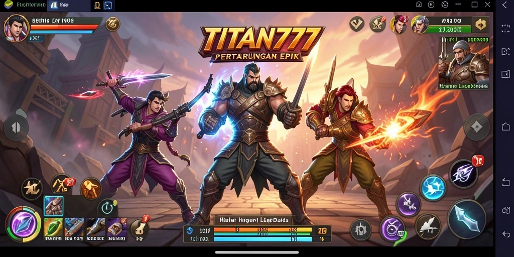 Screenshot utama TITAN777 menampilkan aksi pertarungan yang mendebarkan.